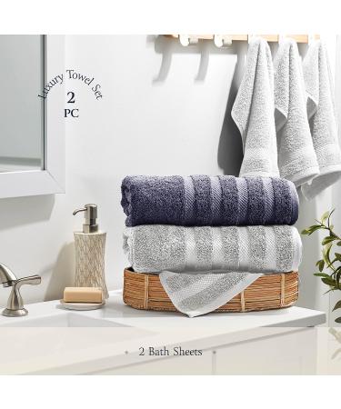 Jumbo Bath Sheets Towels 35x70 - 2-Pack, 100% Cotton, Extra Large Absorbent Towel Set - Gray & White - Buy Online on GoSupps.com