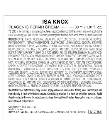 Isa Knox Plagenic Repair Cream - Nourishing Hydrating Moisturizer for Fine Lines Wrinkles & Glowing Skin | Korean Skin Care with EGF French Collagen & Amino Acids - Buy Online on GoSupps.com