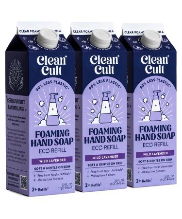 Cleancult Foaming Hand Soap Refills (32oz 3 Pack) - Foam Hand Soap that Nourishes & Moisturizes - Free of Harsh Chemicals - Paper Based Eco Refill Uses 90% Less Plastic - Wild Lavender