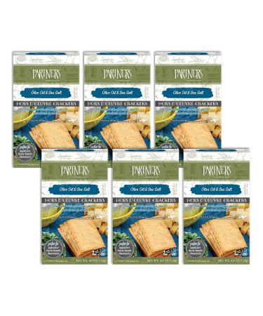 Partners Hors d'Oeuvre Crackers, Olive Oil & Sea Salt, 4.4 Ounce (Pack of 6), Made with Real Ingredients, Non-GMO, Kosher
