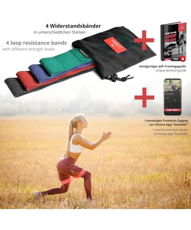 Fitness Band Set - Latex/Fabric Resistance Tapes & Training Book | Strength Training Booty & Yoga Bands - 4-Piece Set for Optimal Workouts - Buy Online on GoSupps.com