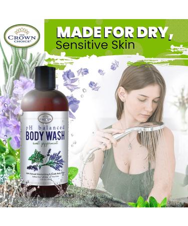 Natural Body Wash for Sensitive Skin 12oz - pH Balanced Shower Gel with Essential Oils for All Skin Types - Aloe, Spearmint, Lavender, Manuka & Sweet Peppermint - Buy Online on GoSupps.com