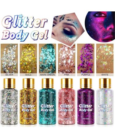  Stronrive Body Glitter Gel 6 Colors Shimmering Face and Body Gel Chunky Holographic Glitter Gel Long-Lasting and Easy-to-Remove Shiny Makeup - Buy Online on GoSupps.com