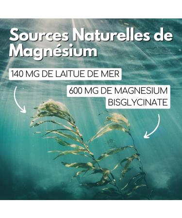 Magnesium Bisglycinate | 100% Natural | Fatigue Stress Sleep Sport + Sea Lettuce + Vitamin B6 + Taurine | 60 Capsules | French | KOTOR PHARMA - Buy Online on GoSupps.com
