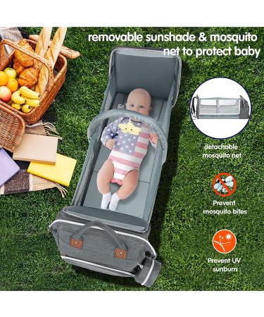 Baby Diaper Bag Backpack with Changing Station, USB Port, Sunshade, Toy Bar - Heather Grey - Buy Online on GoSupps.com