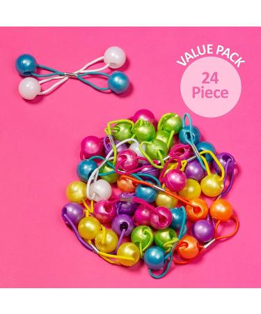 Expressions 24pc Large Elastic Hair Ties with Balls Collection - Brightly Colored Marble Finish Ponytail Holders for Girls - Twinbead Bubble Cute Hair Ties for Toddler Access - Buy Online on GoSupps.com
