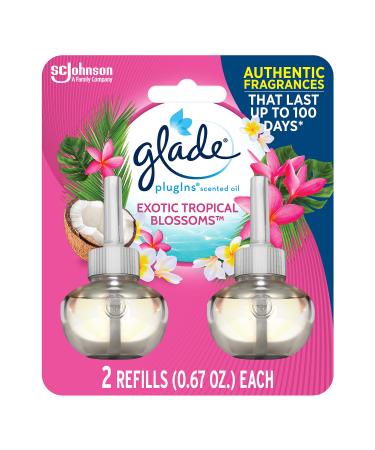Glade PlugIns Refills Air Freshener, Scented and Essential Oils for Home and Bathroom, Exotic Tropical Blossoms, 1.34 Fl Oz, 2 Count