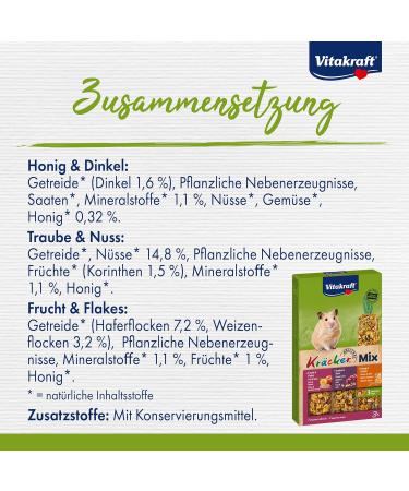 Vitakraft Cracker Mix for Hamsters - Honey Spelt Grape & Nut Snack Sticks (5 x 3 Pieces) - International Shipping Available - Buy Online on GoSupps.com