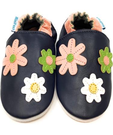 MiniFeet Premium Soft Leather Baby Shoes | Buy 4 Pairs, Get 1 Free! | Toddler Shoes 0-6 Months to 4-5 Years | Navy Little Daisies - Buy Online on GoSupps.com