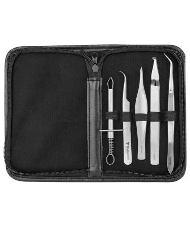 Shehadeh - Tick tweezers - Tick remover - First aid splinter tweezers - Set of 5 - incl. case