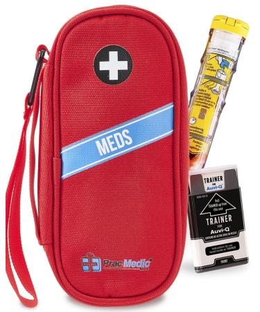 PracMedic Bags Epi pens Carrying Case- Medicine Travel Bag for Auvi Q Inhaler Eye Drops Nasal Spray Allergy Medication Syringe First Aid and Diabetic Supplies- Aviq Epi-pen case (MEDIQ Red)