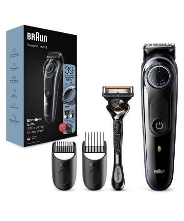 Braun Beard Trimmer Series 3 & Hair Clippers with Gillette Fusion5 ProGlide Razor 39 Length Settings UK 2 Pin Plug BT3240 Black/Blue