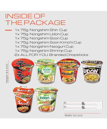 Ramen Noodles Nongshim 6 Flavor Variety Cup Noodle Combo - Shin Udon Soon Soon Kimchi Neoguri Shrimp - Total 6 pack (75g cup ea) - Spicy Ramen Noodles Soup Asian Korean Food Nongshim Cup Noodle - Buy Online on GoSupps.com