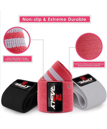 Kanzy Fabric Resistance Bands Set of 3 Exercise Bands for Working Out Non-Slip Booty Bands for Women Workout Bands with Carrying Mesh Bag for Training Squats Legs Butt Thighs and HIPS Glute Bands 15" Red Grey Black - Buy Online on GoSupps.com