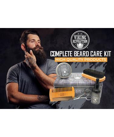 Viking Revolution Beard Care Kit for Men - Ultimate Grooming Set with Boar Brush, Wooden Comb, Balm, Oil, Scissors in Metal Box - Buy Online on GoSupps.com