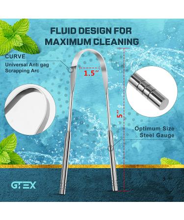GTEX Tongue Scraper (3 Pack) - Medical Grade Stainless Steel Cleaner for Adults and Kids - Travel Pouch Included - Buy Online on GoSupps.com