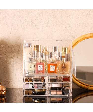 Cq acrylic Clear Makeup Organizer with 5 Drawers & Dust Top - Set of 2 | Cosmetic Display Case for Bathroom Countertop | Stackable & Waterproof Storage Solution - Buy Online on GoSupps.com
