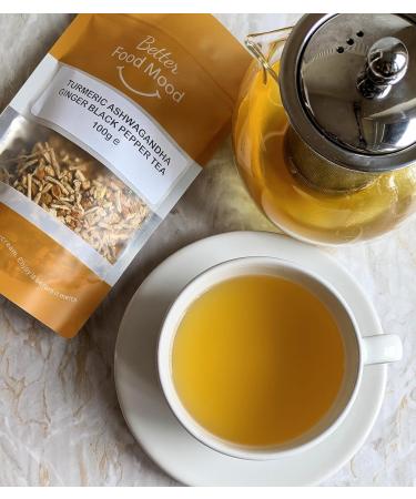Turmeric Ashwagandha Ginger Black Pepper Loose Leaf Tea 100gm - Digestion & Stress Relief | Superfood | Antioxidant Rich - No Caffeine - Buy Online on GoSupps.com