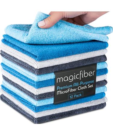 MagicFiber Microfiber Cleaning Cloth (12 Pack,13x13 in) - Thick, Soft, & Ultra Absorbent Reusable Microfiber Towel, Cleaning Rags, Micro Fiber Cloths or Dusting, Windows, Kitchenware, Cars & More!