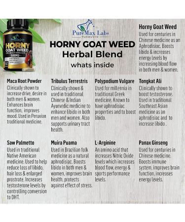 Horny Goat Weed 1590mg Extra Strength with Maca, L-Arginine, Ginseng - Boost Performance, Stamina, Energy - Non-GMO - 60 Capsules - Buy Online on GoSupps.com