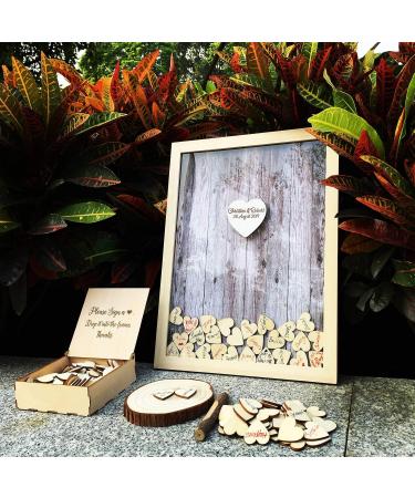 Wedding Guest Book Alternative Pen Set Sign Heart Wedding Reception Rustic for Baby Shower Birthday Part Decoration with 120 Wooden Hearts - Buy Online on GoSupps.com