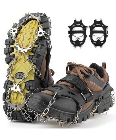 ROCKRAIN Ice Cleats Crampons Snow Traction 19 Stainless Steel Spikes for Winter Walking Hiking Climbing Fishing Black Large