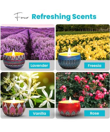 Buy Soy Wax Candle 4 Pack Gift Set - Lavender Rose English Pear Freesia Vanilla - Natural Aromatherapy Candles for Home - Perfect Gifts for Women - 4 Oz Each - Buy Online on GoSupps.com