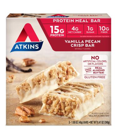 Atkins Protein Meal Bar, Vanilla Pecan Crisp, Keto Friendly, 5 Count Vanilla Pecan Crisp 5 Count (Pack of 1)