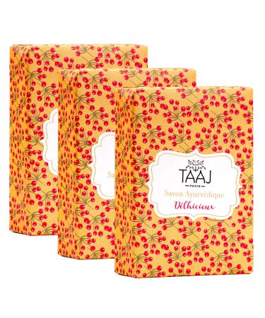 TAAJ | Delhicieux Ayurvedic Soap | Gently Cleanses the Skin | Maintains the Natural Balance of the Skin | The Skin is Soft and Supple | Made in France | Vegan | CrueltyFree | Lot of 3x100GR