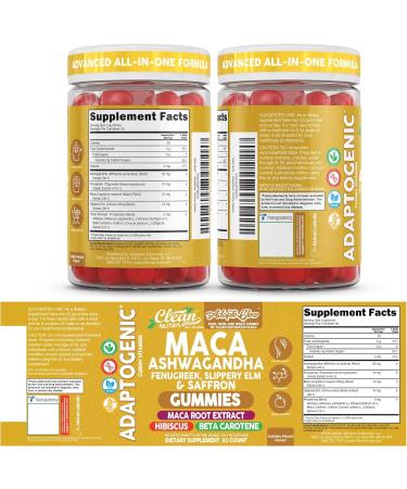 Clean Nutra Maca Root Gummies Ashwagandha Fenugreek Slippery Elm Saffron Hibiscus Beta Carotene Vitamin A for Women Macaroot Extract 60 Gummies Vegan Adaptogen Supplement Gummy Non GMO - Buy Online on GoSupps.com