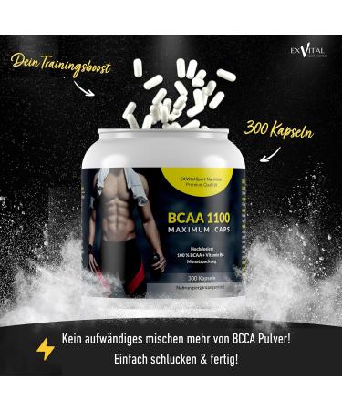EXVital BCAA 1100 Maximum Caps - 300 High-Quality Amino Acid Capsules with Vitamin B6 | International Shipping Available - Buy Online on GoSupps.com