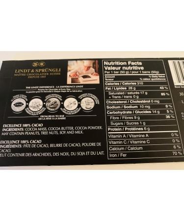 100% Cacao Lindt Pure Dark Chocolate 50g - Buy Online on GoSupps.com