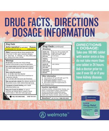 WELMATE Ultimate Allergy Relief Duo: Fexofenadine HCl 180mg (200 Ct) & Cetirizine HCl 10mg (100 Ct) | Dual-Action 24hr Allergy Support - Buy Online on GoSupps.com