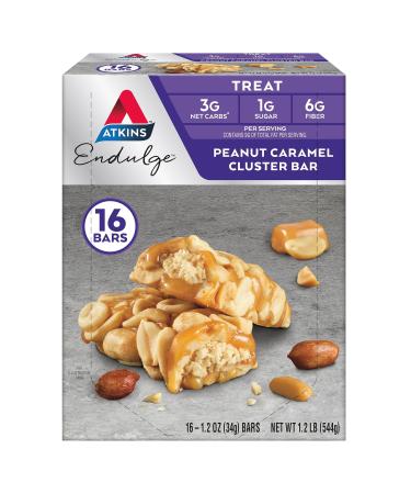 Atkins Endulge Treat Peanut Caramel Cluster Bar Rich Nougat Center dipped in Caramel with Savory Peanuts. Keto-Friendly. (16 Bars)