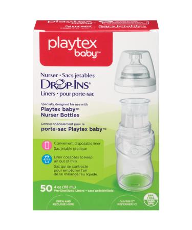 Playtex Baby Nurser Bottles Drop-Ins Recyclable Disposable Liners Pre-Sterilized 4 Oz 50 Count