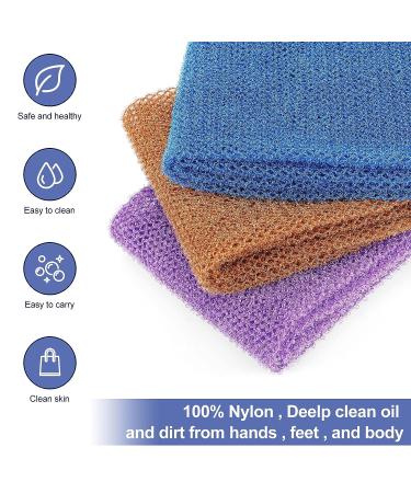 African Bathing Sponges Set - 3 Pieces Back Scrubbers & Net Smoother with Exfoliating Loofahs - Body Washing Accessories in Purple, Blue, Coffee - Buy Online on GoSupps.com