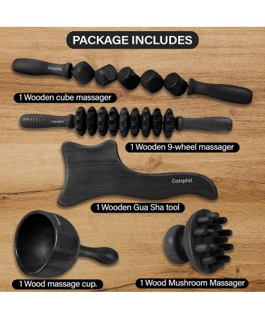 Holz Therapy Massage Tools Kit - Black Lymphatic Drainage Device for Muscle Relaxation & Body Contouring | Anti-Cellulite Maderoterapia Tools - Buy Online on GoSupps.com