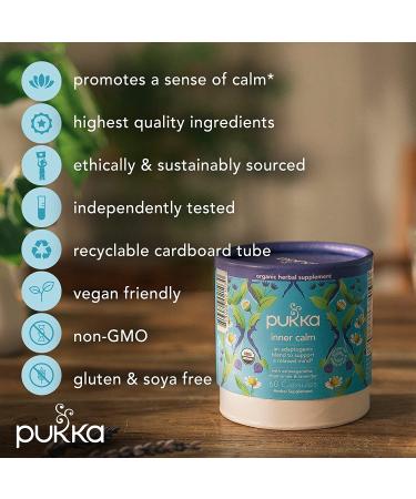 Pukka Inner Calm Herbal Supplement with Ashwagandha, Chamomile, Lavender - 60 Capsules - Buy Online on GoSupps.com