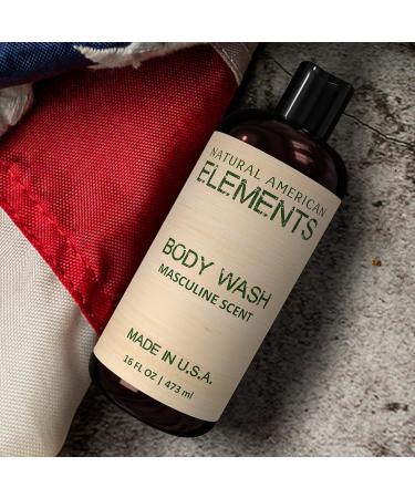 NATURAL AMERICAN ELEMENTS Men's Body Wash - Paraben & Sulfate Free Shower Gel for All Skin Types - Hydrating Cleansing Nourishing - 16 oz Made in USA - Masculine & Natural Scent - Buy Online on GoSupps.com