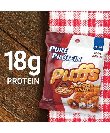 Brick Oven Pizza Pure Protein Puffs - 18g Protein High Protein Snack - 1.05oz, 12 Count - Buy Online on GoSupps.com