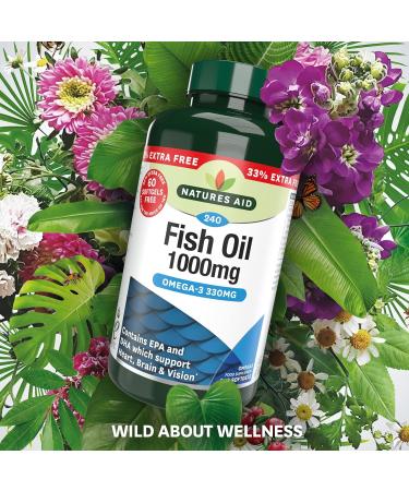 Natures Aid Fish Oil 1000mg | Omega 3 (180mg Epa & 120mg Dha) | 240 Softgels | Made In The UK | Extra Value Pack 240 Capsules - Buy Online on GoSupps.com