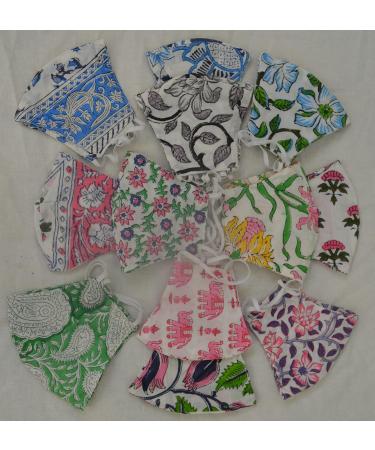 Handmade Block Print Cotton Face Masks - Reusable Washable Breathable (10 Pack) | Stylish Non-Surgical Masks for All | International Shipping - Buy Online on GoSupps.com