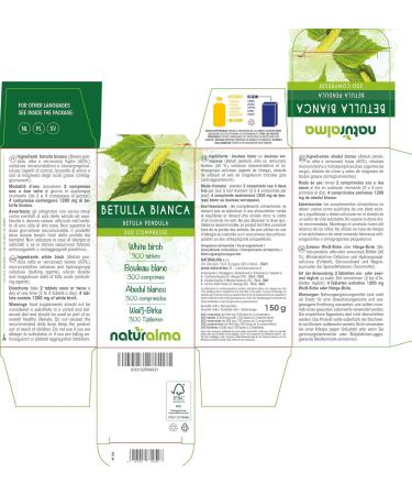 White Birch or Warty Birch (Betula Pendula Alba or Verrucosa) Leaves Naturalma 150 g 300 Tablets Food Supplement Natural and Vegan - Buy Online on GoSupps.com
