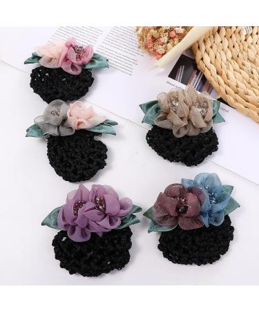 Women's Crochet Hair Bun Net with Flower Decor Hair Clip - 5 Colors - Buy Online on GoSupps.com