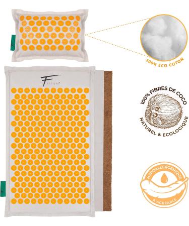 Fitem Acupressure Mat with Pillow - 100% Natural Coconut Filling for Back & Neck Pain Relief Sciatica & Muscle Relaxation - Orange Massage Mat for Sleep Aid and Relaxation - Buy Online on GoSupps.com