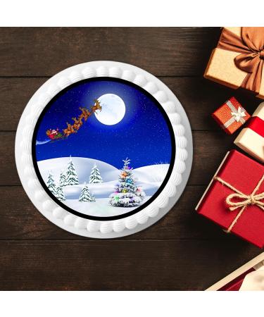 PRECUT 7" Christmas Cake Topper Christmas Snow Scene Edible Christmas Cake Decorations Santa Cake Toppers Xmas Cake Decoration Round Christmas Cake - Buy Online on GoSupps.com
