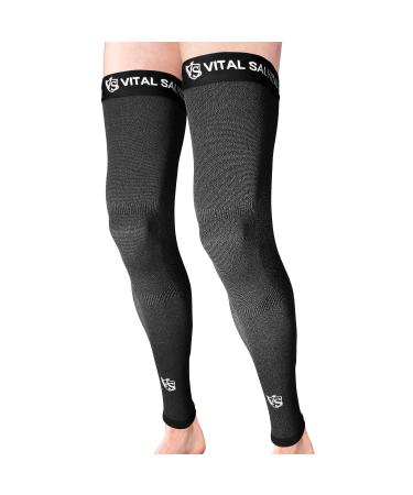 Vital Salveo Recovery Compression Sports Full Leg Sleeve Thigh Calf Long Knee Support Basketball Dark Grey (1 Pair) Large Grey Large (Pack of 2)