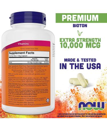 NOW Foods Biotin 10 mg Extra Strength - 200 Vegetarian Capsules - Supplement - Buy Online on GoSupps.com