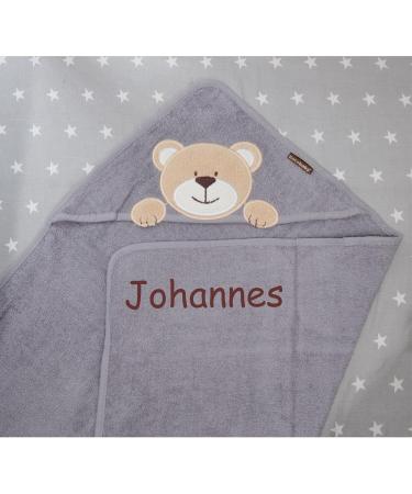 Hooded Towel with Embroidered Name - 100% Cotton Teddy Bear Design | 76x76 cm | Perfect Gift for Kids - Gray - Buy Online on GoSupps.com