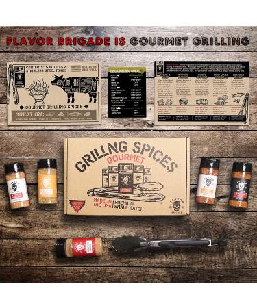 Gourmet Grilling Spices Gift Set for Guys  Dad  Men  BBQ Grill Accesories  Smoker  Seasonings  Rub  Steak  Burgers  Chicken  Fish  Stainless Tongs & Magnet (5 Bottles  7 Piece Set) 5 Gourmet Grilling Spices - Buy Online on GoSupps.com